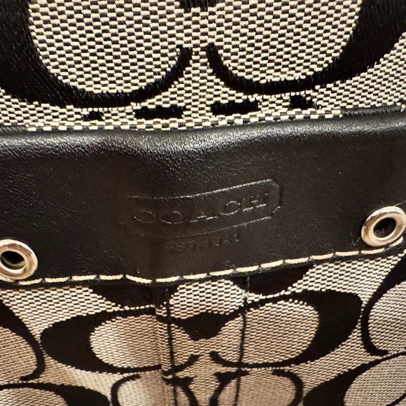 Coach Black & Grey Signature Canvas Tote with Leather Trim - Picture 2 of 10